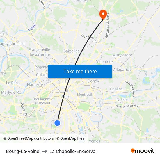 Bourg-La-Reine to La Chapelle-En-Serval map