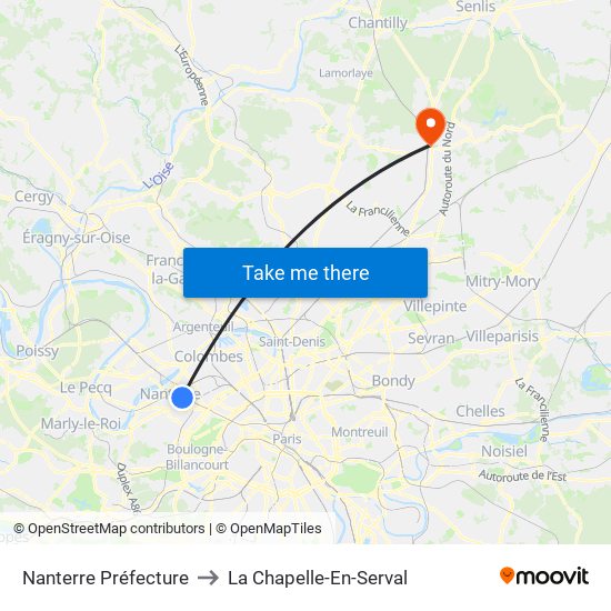 Nanterre Préfecture to La Chapelle-En-Serval map