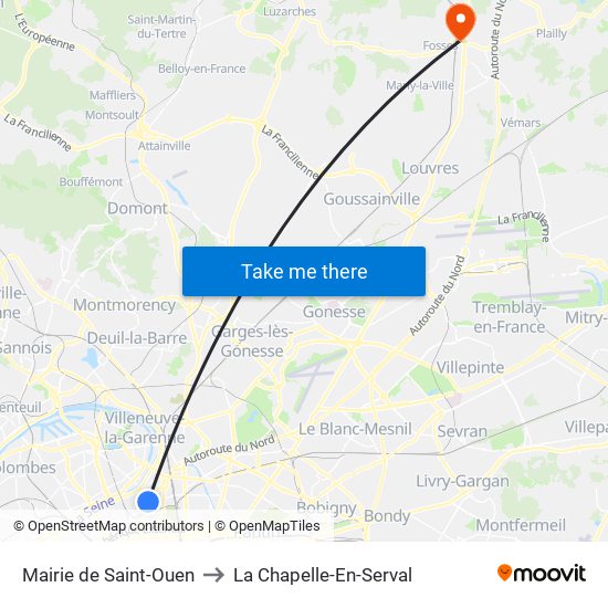 Mairie de Saint-Ouen to La Chapelle-En-Serval map