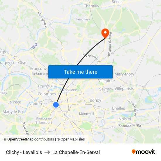 Clichy - Levallois to La Chapelle-En-Serval map