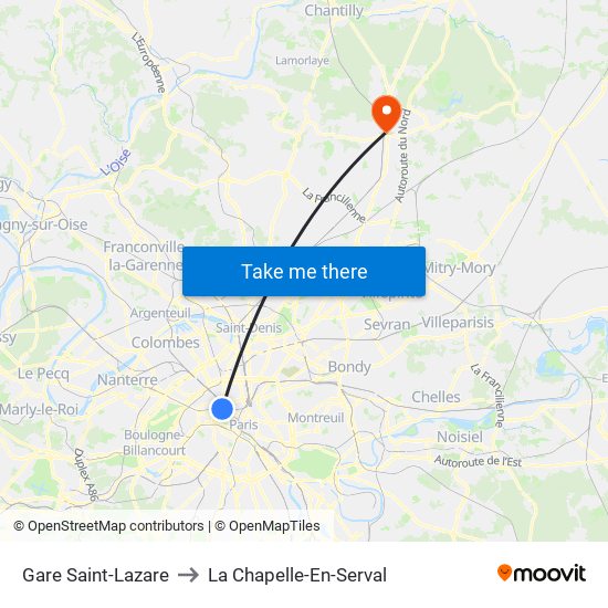 Gare Saint-Lazare to La Chapelle-En-Serval map