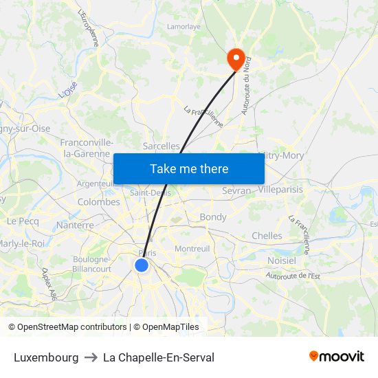 Luxembourg to La Chapelle-En-Serval map