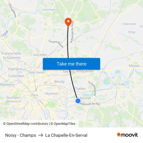 Noisy - Champs to La Chapelle-En-Serval map