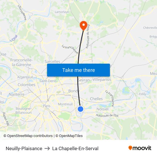 Neuilly-Plaisance to La Chapelle-En-Serval map