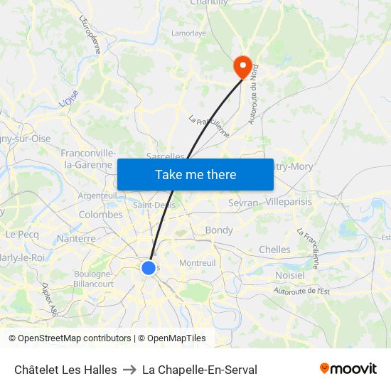 Châtelet Les Halles to La Chapelle-En-Serval map
