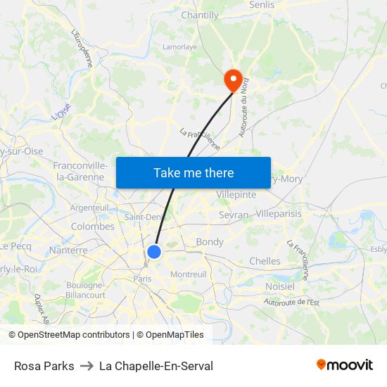 Rosa Parks to La Chapelle-En-Serval map