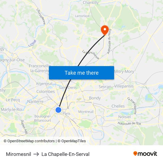 Miromesnil to La Chapelle-En-Serval map