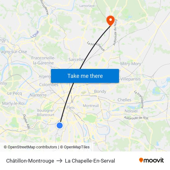 Châtillon-Montrouge to La Chapelle-En-Serval map