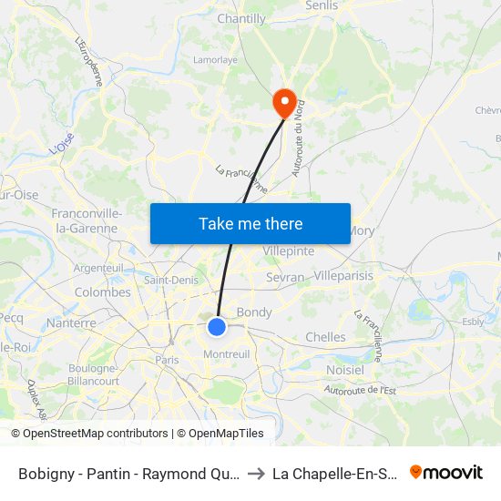Bobigny - Pantin - Raymond Queneau to La Chapelle-En-Serval map