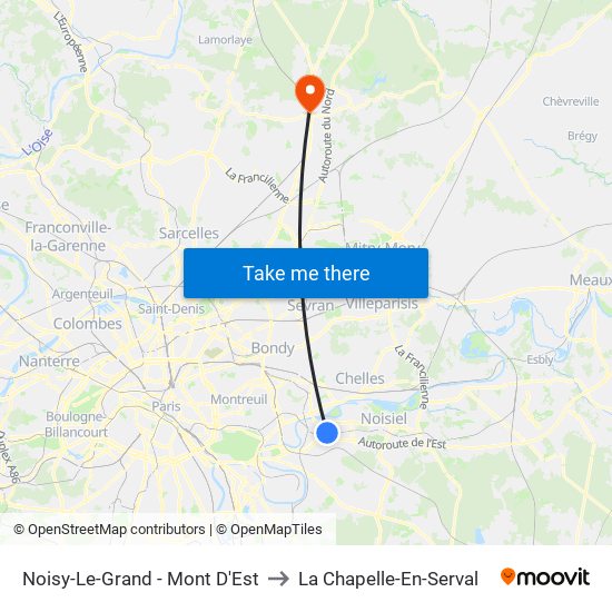 Noisy-Le-Grand - Mont D'Est to La Chapelle-En-Serval map