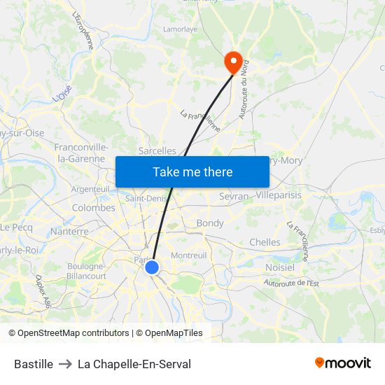 Bastille to La Chapelle-En-Serval map