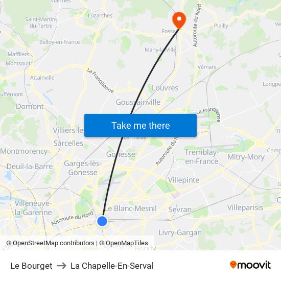 Le Bourget to La Chapelle-En-Serval map