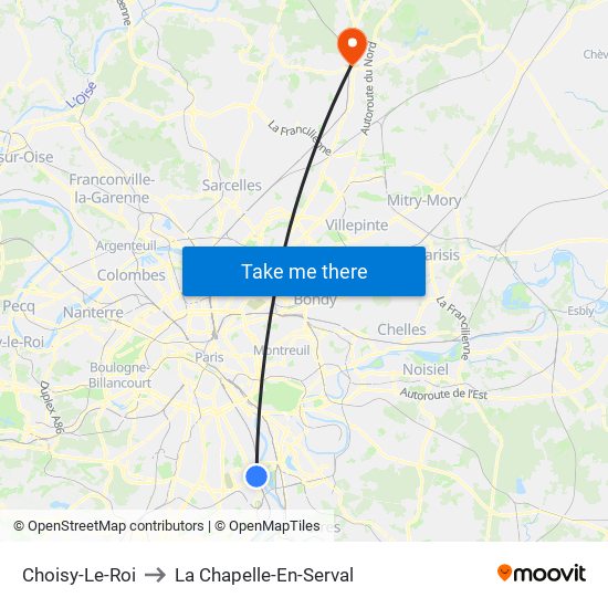 Choisy-Le-Roi to La Chapelle-En-Serval map
