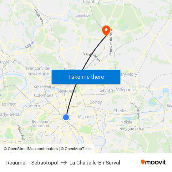 Réaumur - Sébastopol to La Chapelle-En-Serval map