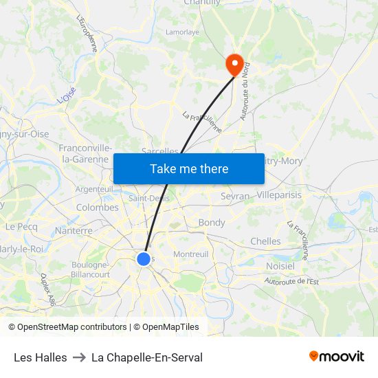 Les Halles to La Chapelle-En-Serval map