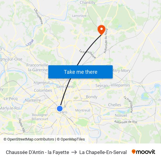 Chaussée D'Antin - la Fayette to La Chapelle-En-Serval map