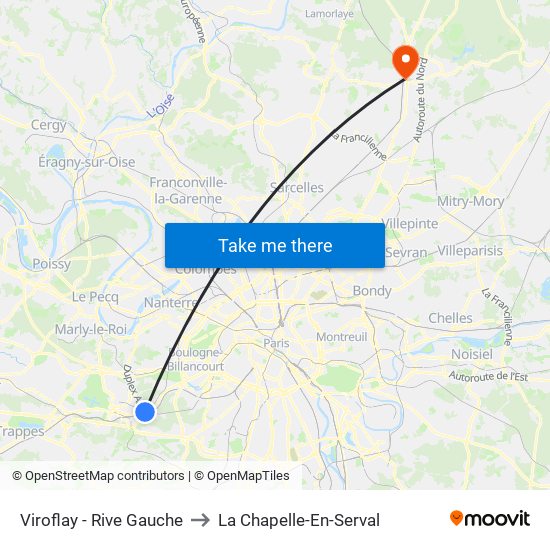 Viroflay - Rive Gauche to La Chapelle-En-Serval map