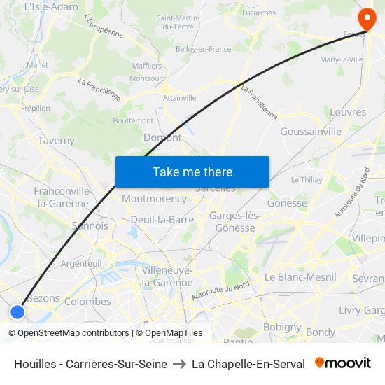 Houilles - Carrières-Sur-Seine to La Chapelle-En-Serval map