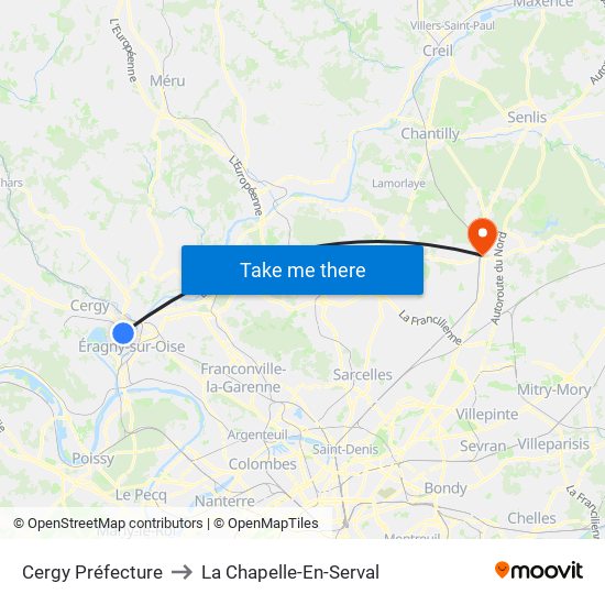 Cergy Préfecture to La Chapelle-En-Serval map