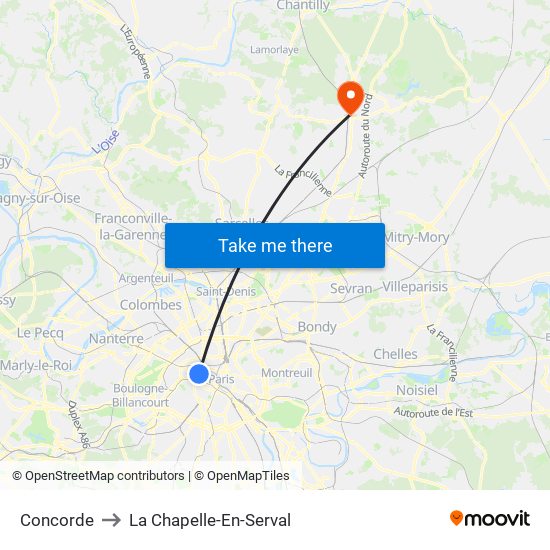 Concorde to La Chapelle-En-Serval map