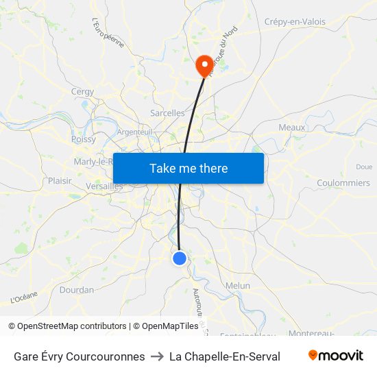 Gare Évry Courcouronnes to La Chapelle-En-Serval map
