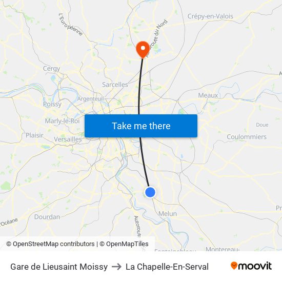 Gare de Lieusaint Moissy to La Chapelle-En-Serval map