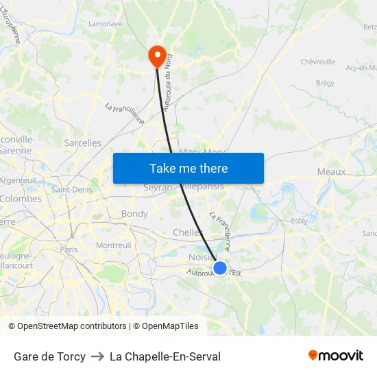 Gare de Torcy to La Chapelle-En-Serval map