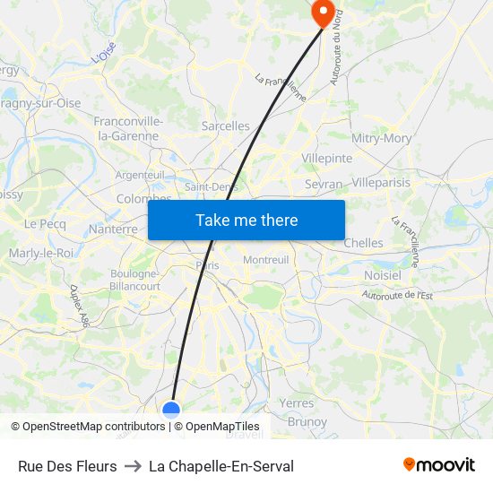 Rue Des Fleurs to La Chapelle-En-Serval map
