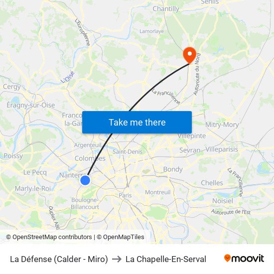La Défense (Calder - Miro) to La Chapelle-En-Serval map