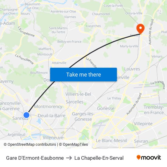 Gare D'Ermont-Eaubonne to La Chapelle-En-Serval map