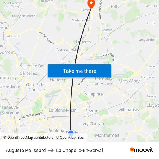 Auguste Polissard to La Chapelle-En-Serval map