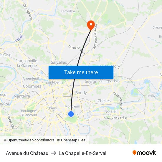 Avenue du Château to La Chapelle-En-Serval map