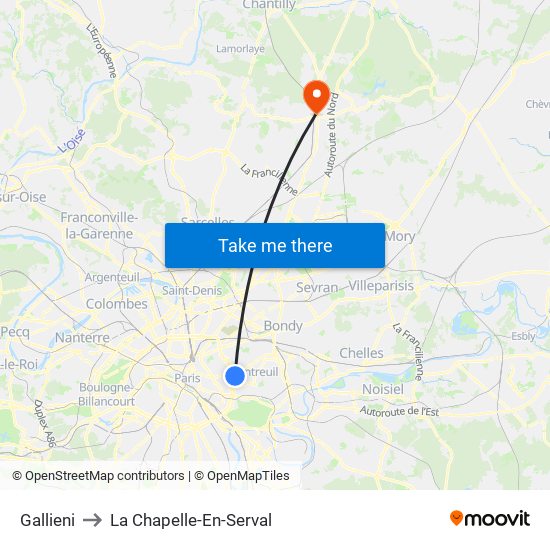 Gallieni to La Chapelle-En-Serval map