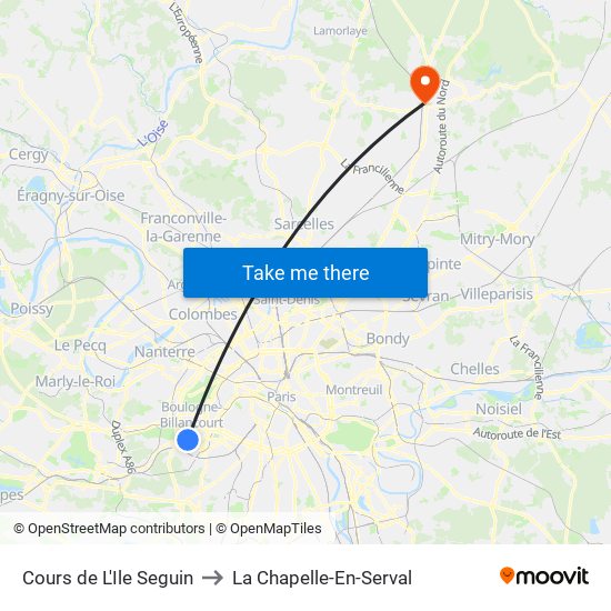 Cours de L'Ile Seguin to La Chapelle-En-Serval map