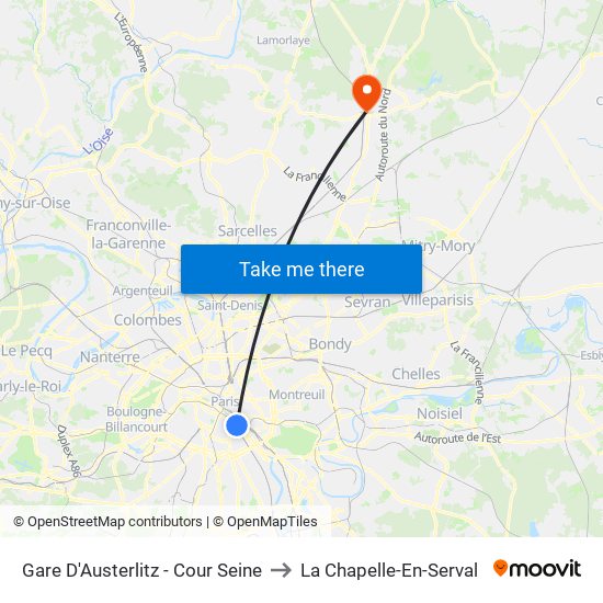 Gare D'Austerlitz - Cour Seine to La Chapelle-En-Serval map