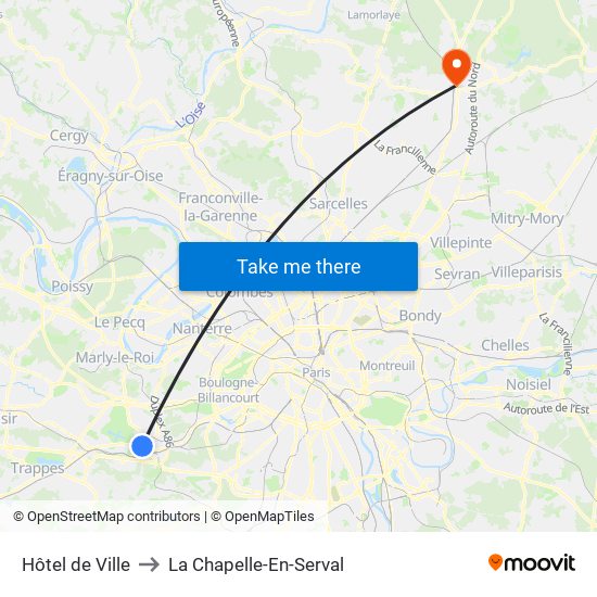 Hôtel de Ville to La Chapelle-En-Serval map