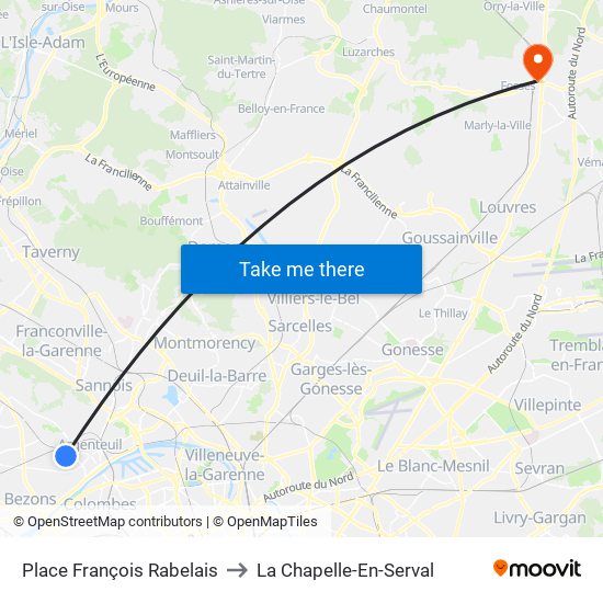 Place François Rabelais to La Chapelle-En-Serval map