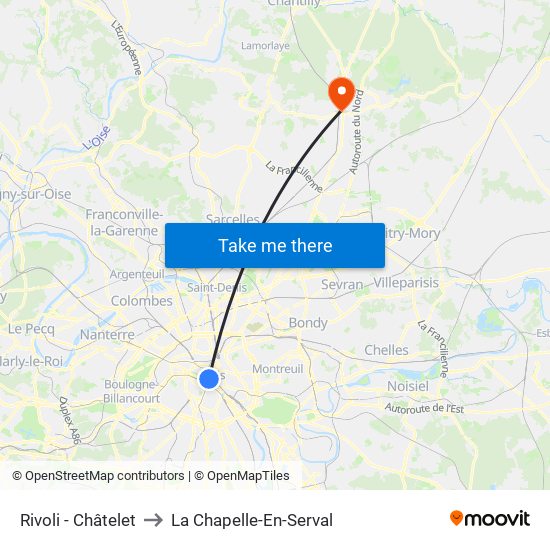Rivoli - Châtelet to La Chapelle-En-Serval map