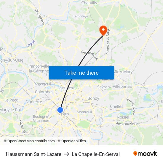 Haussmann Saint-Lazare to La Chapelle-En-Serval map