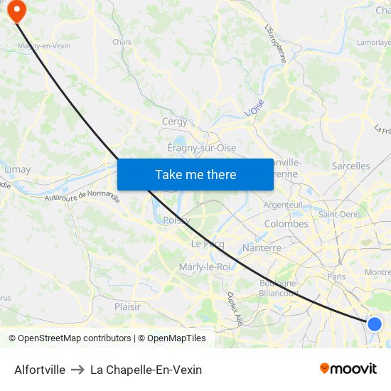 Alfortville to La Chapelle-En-Vexin map