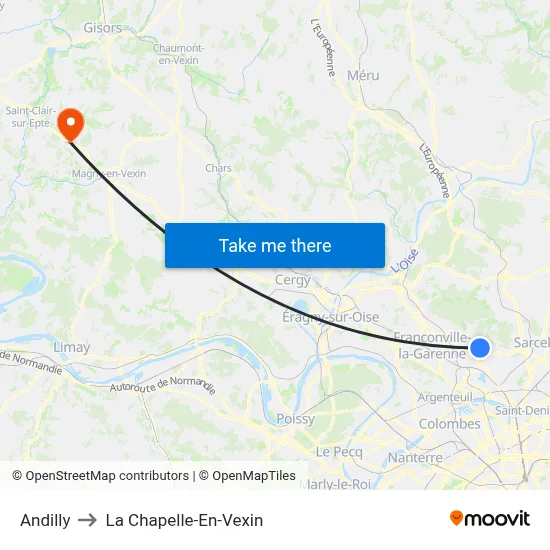 Andilly to La Chapelle-En-Vexin map