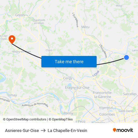 Asnieres-Sur-Oise to La Chapelle-En-Vexin map