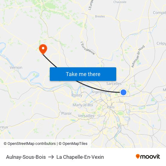 Aulnay-Sous-Bois to La Chapelle-En-Vexin map