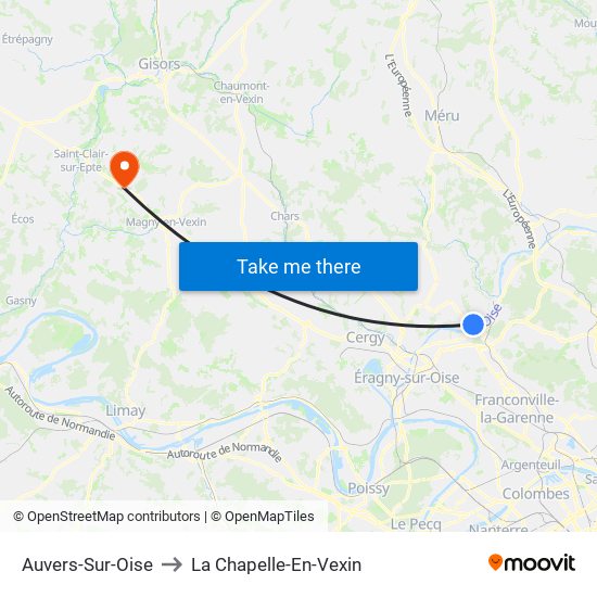 Auvers-Sur-Oise to La Chapelle-En-Vexin map