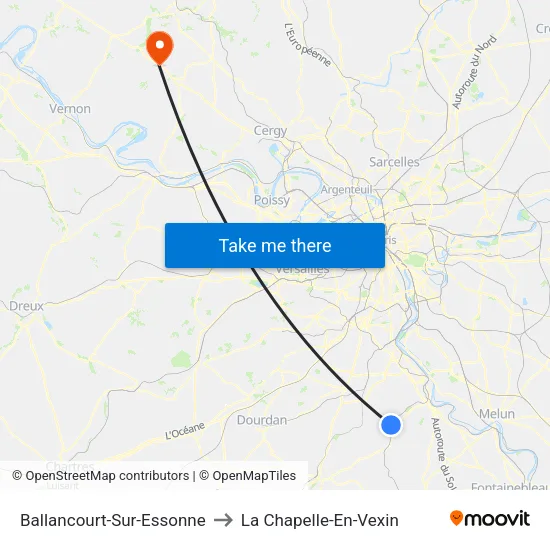 Ballancourt-Sur-Essonne to La Chapelle-En-Vexin map