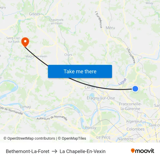 Bethemont-La-Foret to La Chapelle-En-Vexin map
