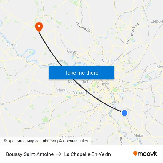 Boussy-Saint-Antoine to La Chapelle-En-Vexin map