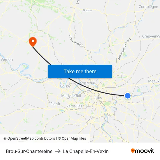 Brou-Sur-Chantereine to La Chapelle-En-Vexin map