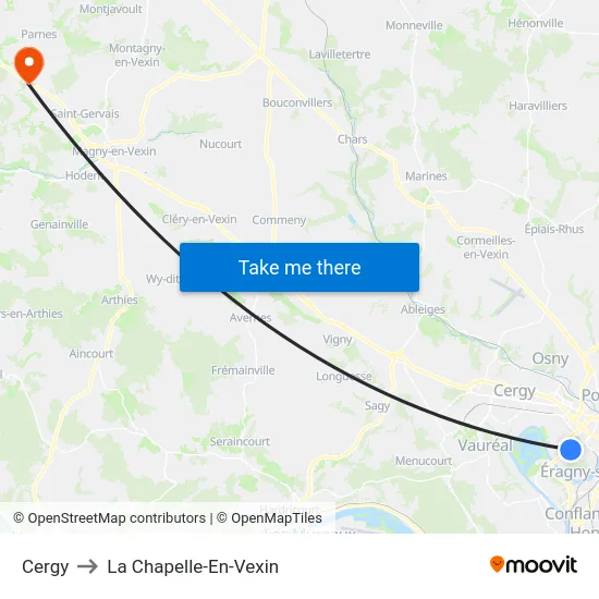 Cergy to La Chapelle-En-Vexin map