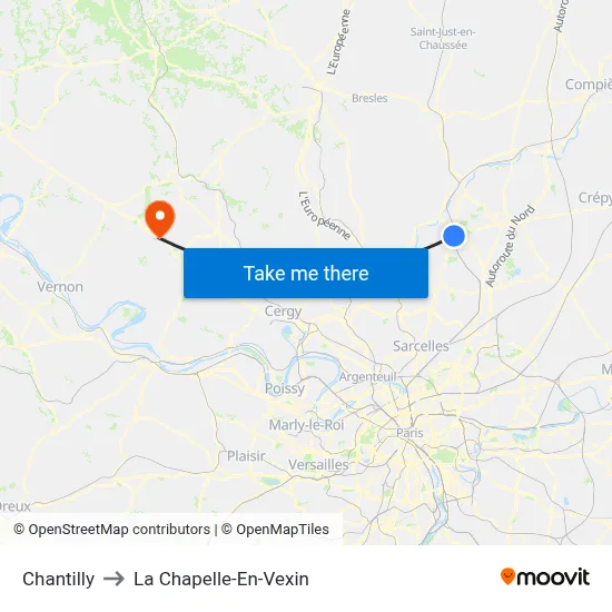 Chantilly to La Chapelle-En-Vexin map
